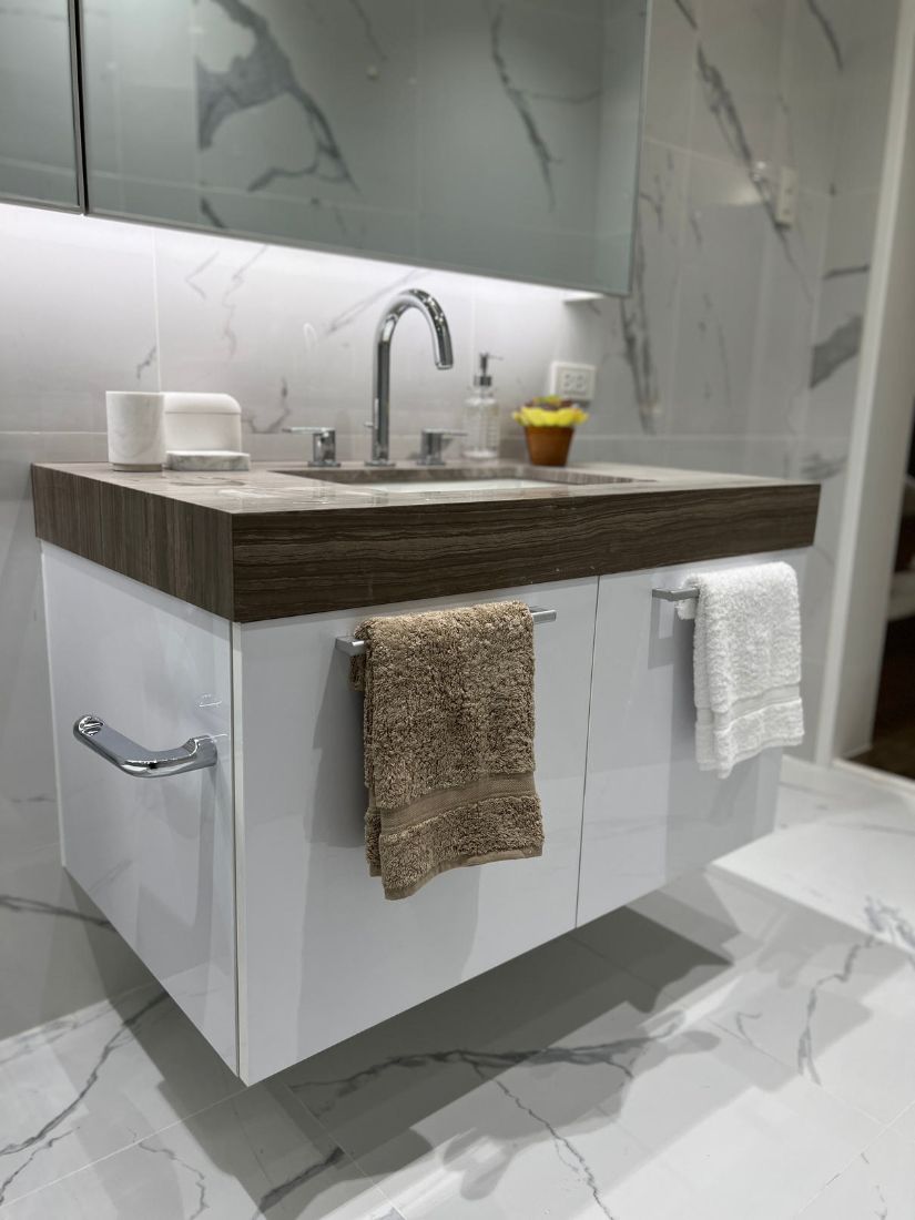 Floating vanity with marble top